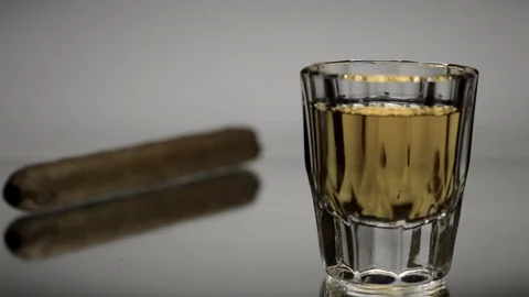 Close up of an expensive with a shot glass - focus pull Stock Footage 87796814