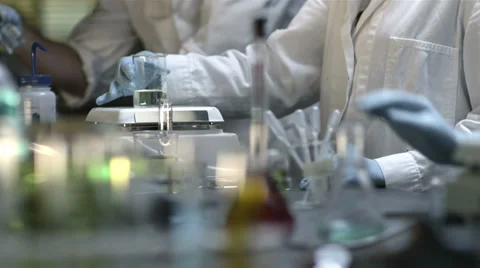 Close up of experiments being conducted in a chemistry lab Video stock 33879588