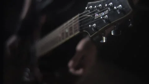 Close-up exploration of a guitar's details Stock Footage 300114398