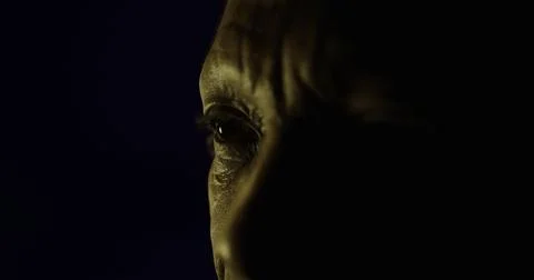 Close up of an expressive eye illuminated in low light with subtle shadows Stock Illustration