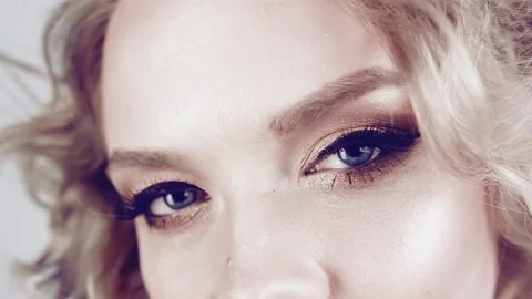 Close up of the expressive eyes of a model girl. Stock Footage 101048553