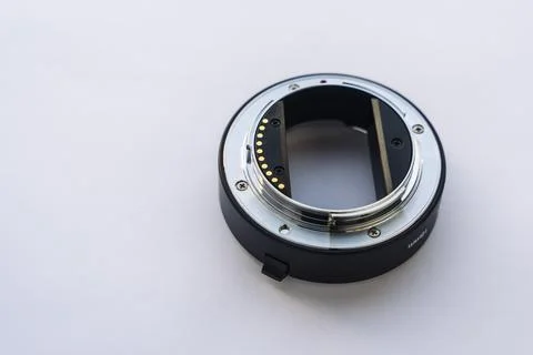 Close-up of the extension ring for macro photography. white background. 스톡 사진