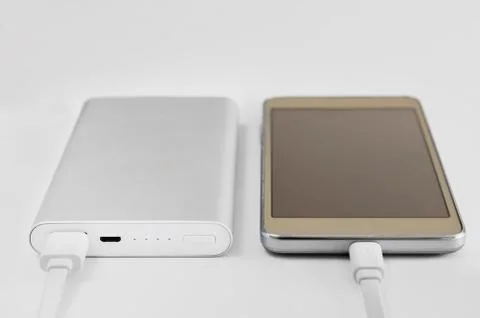 Close-up of  external battery that charges a mobile phone . Powerbank electri Stock Photos