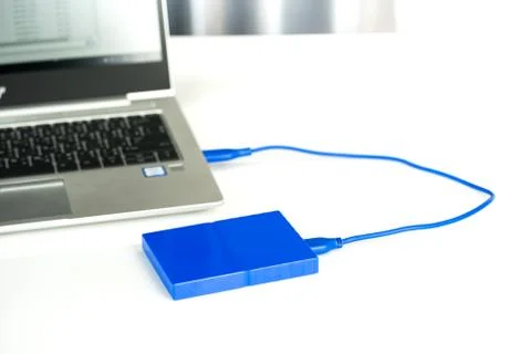 Close up of external hard disk drive for connect to laptop. HDD Stock Photos