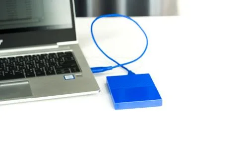 Close up of external hard disk drive for connect to laptop. HDD Stock Photos
