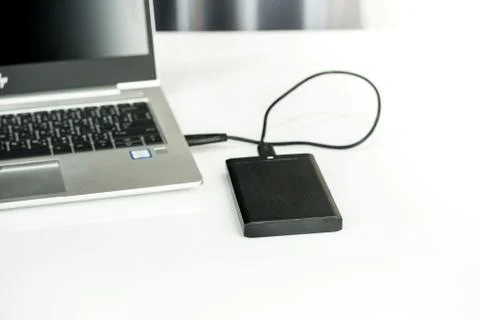 Close up of external hard disk drive for connect to laptop. HDD Stock Photos