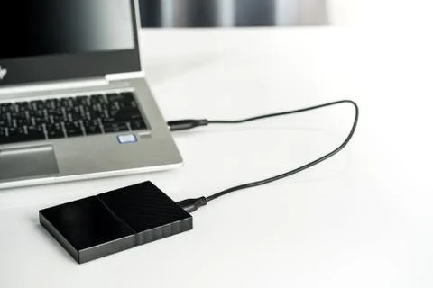 Close up of external hard disk drive for connect to laptop. HDD Stock Photos