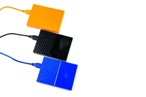 Close up of external hard disk drive for connect to laptop. HDD Stock Photos