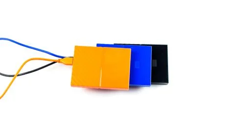 Close up of external hard disk drive for connect to laptop. HDD Stock Photos