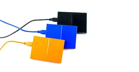 Close up of external hard disk drive for connect to laptop. HDD Stock Photos