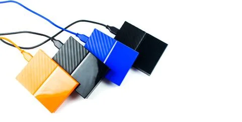 Close up of external hard disk drive for connect to laptop. HDD Stock Photos