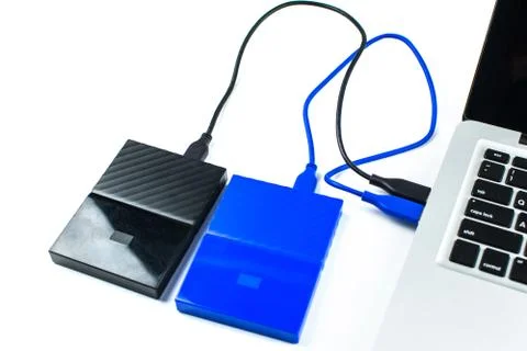 Close up of external hard disk drive for connect to laptop. HDD Stock Photos