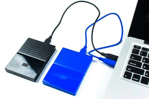 Close up of external hard disk drive for connect to laptop. HDD Stock Photos