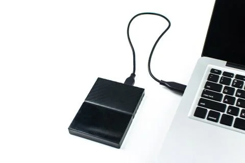 Close up of external hard disk drive for connect to laptop. HDD Stock Photos