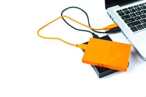 Close up of external hard disk drive for connect to laptop. HDD Stock Photos