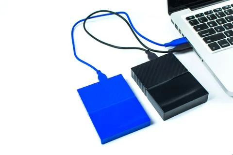Close up of external hard disk drive for connect to laptop. HDD Stock Photos