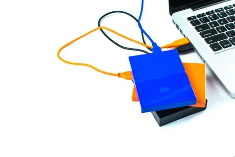 Close up of external hard disk drive for connect to laptop. HDD Stock Photos