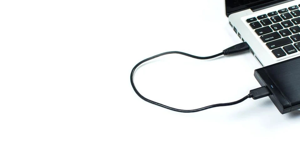 Close up of external hard disk drive for connect to laptop. HDD Stock Photos