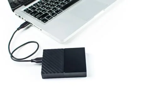 Close up of external hard disk drive for connect to laptop. HDD Stock Photos