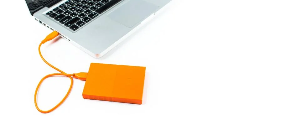 Close up of external hard disk drive for connect to laptop. HDD Stock Photos