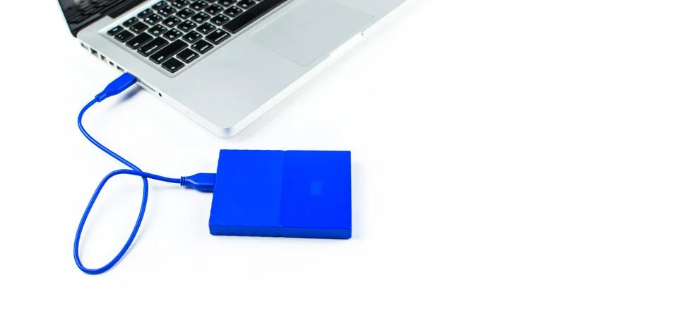 Close up of external hard disk drive for connect to laptop. HDD Stock Photos