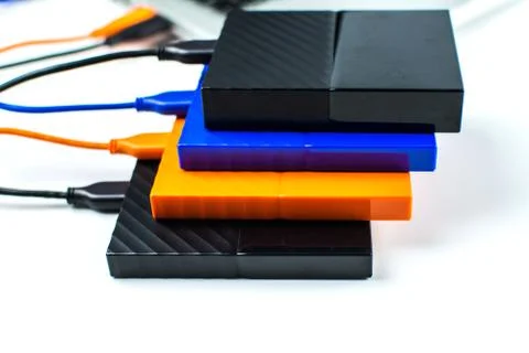 Close up of external hard disk drive for connect to laptop. HDD Stock Photos