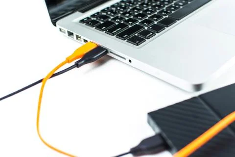 Close up of external hard disk drive for connect to laptop. HDD Stock Photos