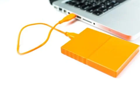 Close up of external hard disk drive for connect to laptop. HDD Stock Photos