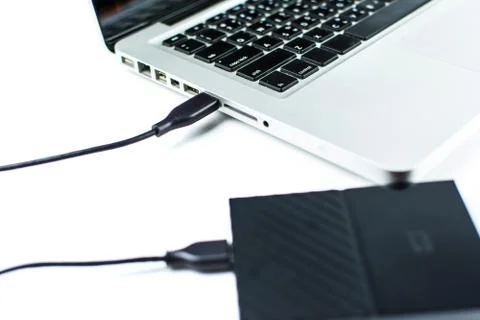 Close up of external hard disk drive for connect to laptop. HDD Stock Photos