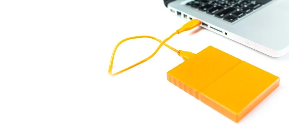 Close up of external hard disk drive for connect to laptop. HDD Stock Photos