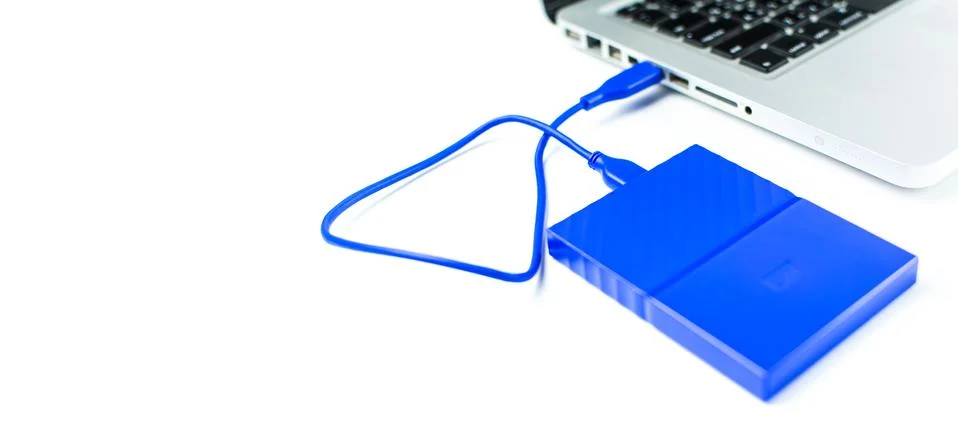 Close up of external hard disk drive for connect to laptop. HDD Stock Photos