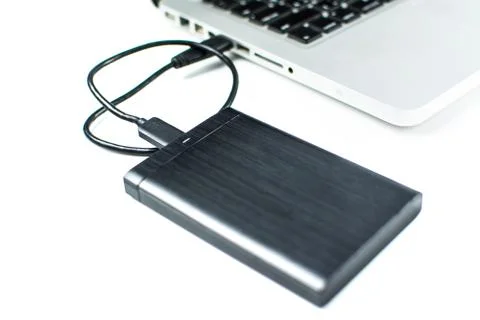Close up of external hard disk drive for connect to laptop. HDD Stock Photos