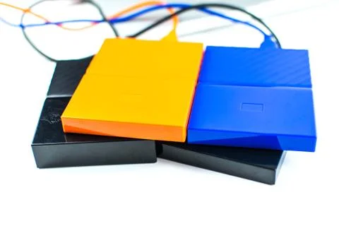 Close up of external hard disk drive for connect to laptop. HDD Stock Photos