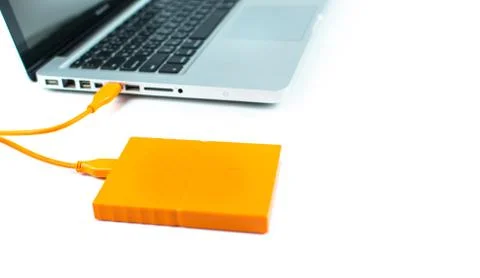 Close up of external hard disk drive for connect to laptop. HDD Stock Photos
