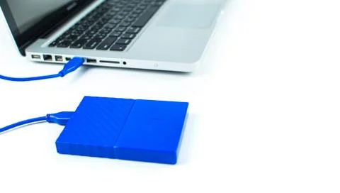 Close up of external hard disk drive for connect to laptop. HDD Stock Photos