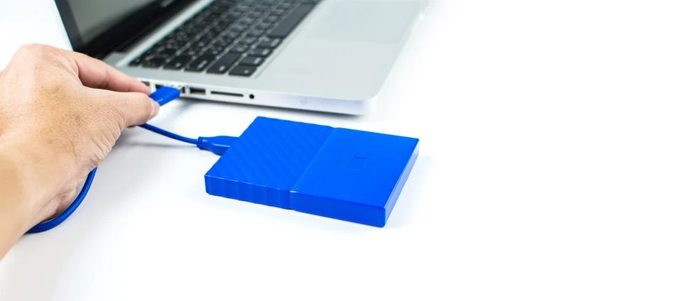Close up of external hard disk drive for connect to laptop. HDD Stock Photos