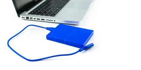 Close up of external hard disk drive for connect to laptop. HDD Stock Photos