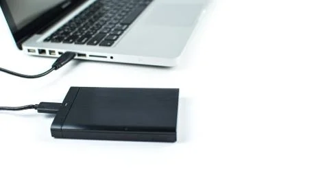 Close up of external hard disk drive for connect to laptop. HDD Stock Photos