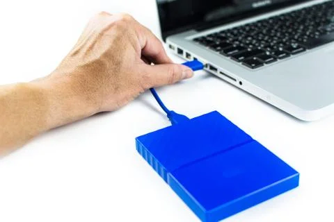Close up of external hard disk drive for connect to laptop. HDD Stock Photos