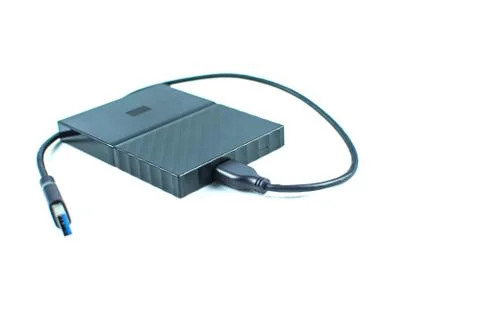 Close up of external hard disk drive for connect to laptop. HDD Stock Photos