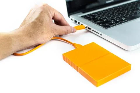 Close up of external hard disk drive for connect to laptop. HDD Stock Photos