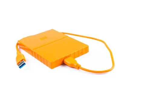 Close up of external hard disk drive for connect to laptop. HDD Stock Photos