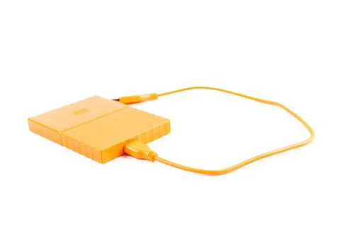 Close up of external hard disk drive for connect to laptop. HDD Stock Photos