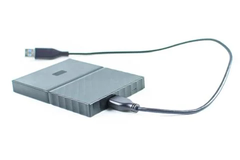 Close up of external hard disk drive for connect to laptop. HDD Stock Photos