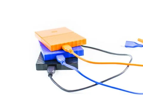 Close up of external hard disk drive for connect to laptop. HDD Stock Photos