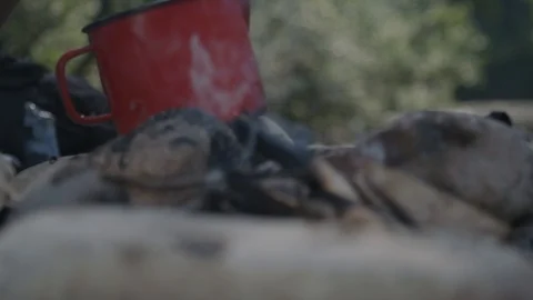 Close up of extinguish campfire Видео 90039245