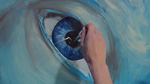 Close-up of the eye in the artist's drawing Video stock 151032347