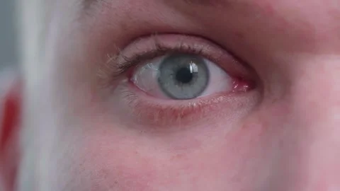 Close-up of Eye With Blue Iris. Blue Eye of Man Looking at Camera Close Up Video stock 344312314