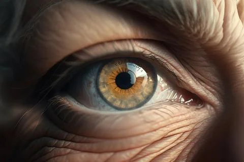 A close up of an eye with a brown iris and a black circle around the iris r.. Stock Illustration