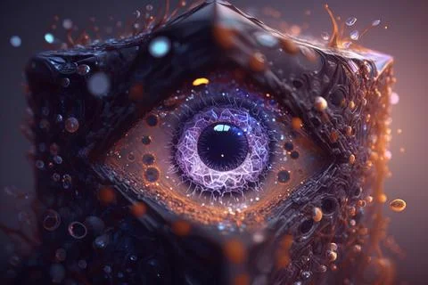 A close up of an eye with bubbles around it and a blurry background of bubb.. Stock Illustration